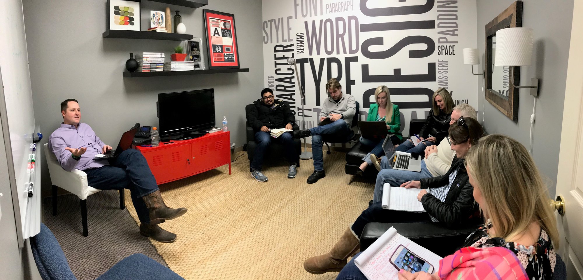 team meeting at adWhite in 2019